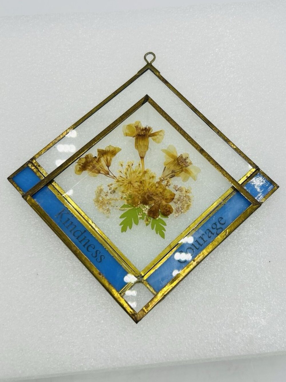 Stained Glass with Dried Flowers Ornament Sun Catcher Lasting Impressions 3.5"
